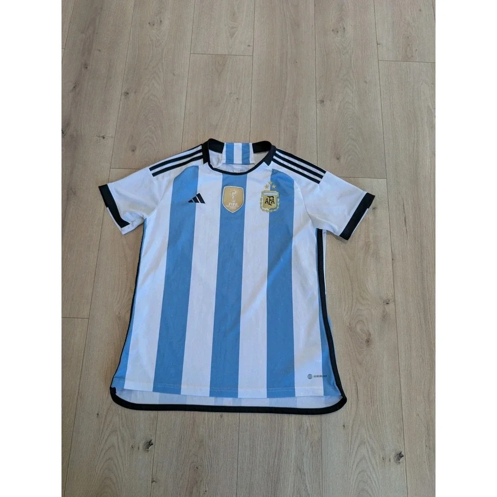 Adidas Men's Argentina 22 Winners Home Jersey Size Large White Light Blue